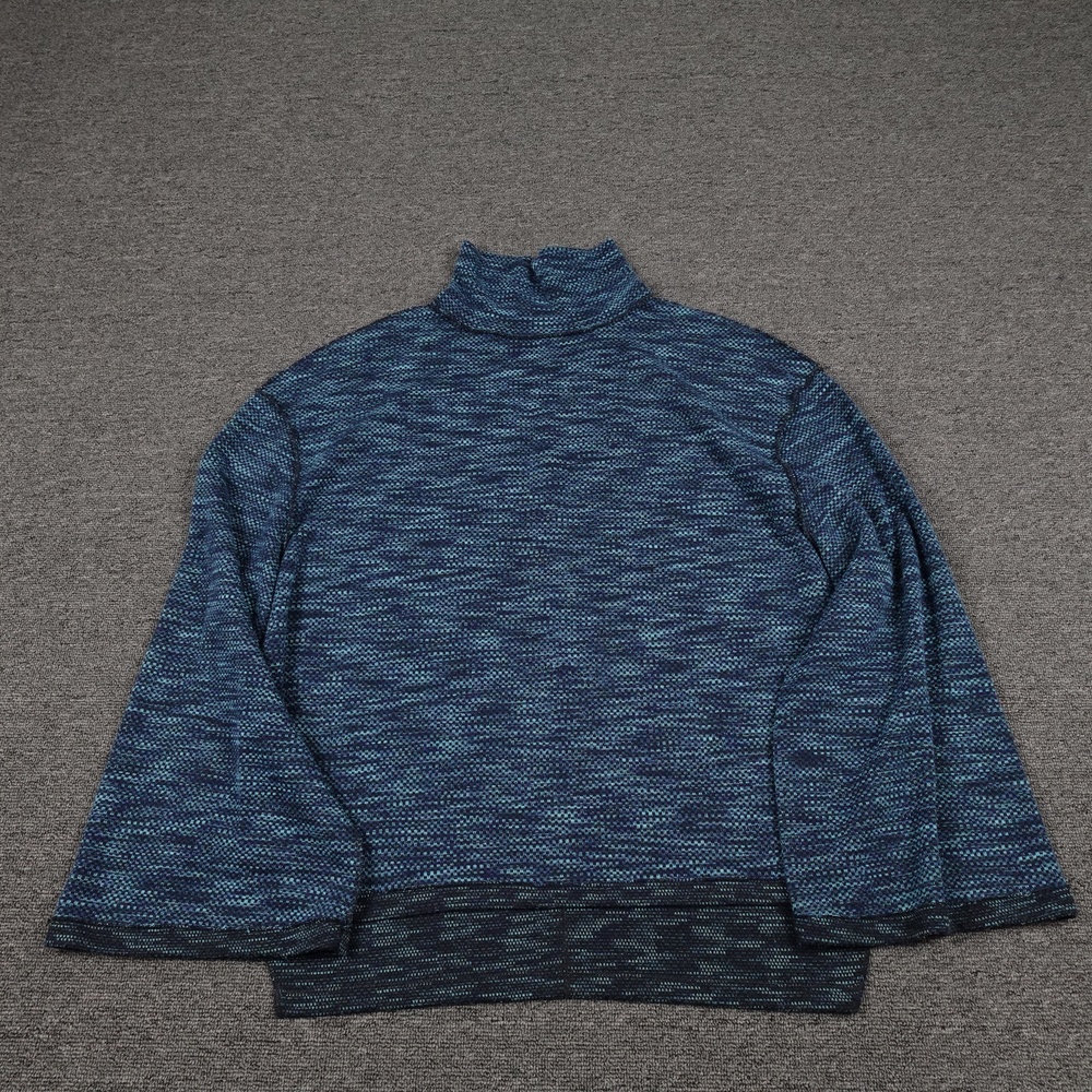 We The Free Sweater Womens Medium Blue Mock Neck Textured Stretch Knit Pullover